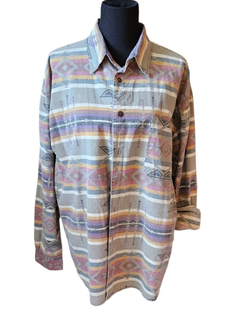 Chico's Design Southwestern Button Up Shirt Size 3 Tribal Geometric Cotton